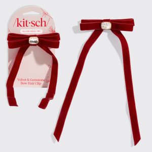 Velvet & Gemstone Bow Hair Clip