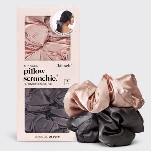 Blush & Gray Satin Pillow Scrunchies 2pc Set